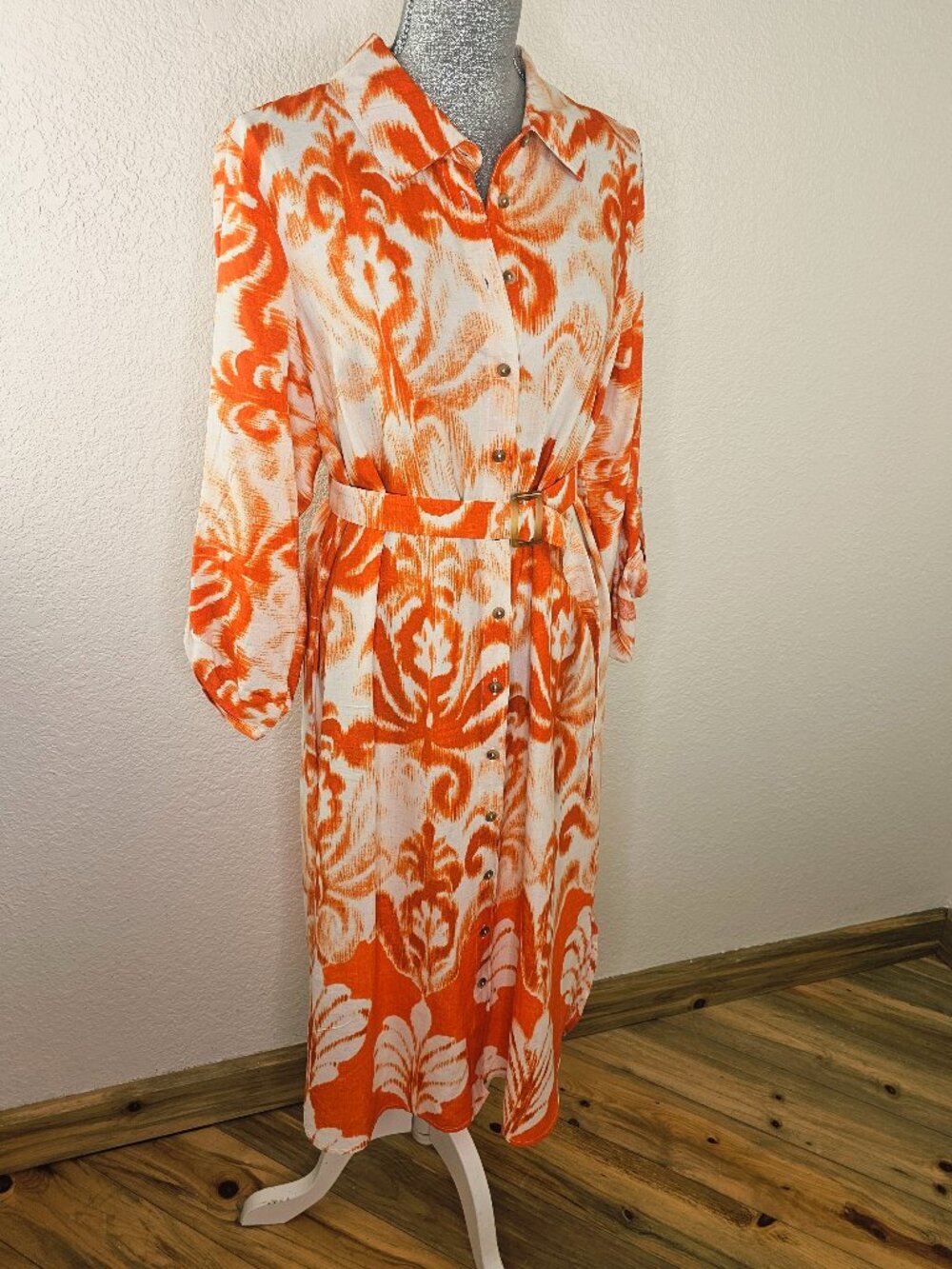 Anthropologie Fig and Flower Ikat Button Down Belted Shirt Dress